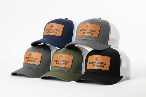 Use Richardson 112 hat and hat them stacked with a your logo here on a leather patch